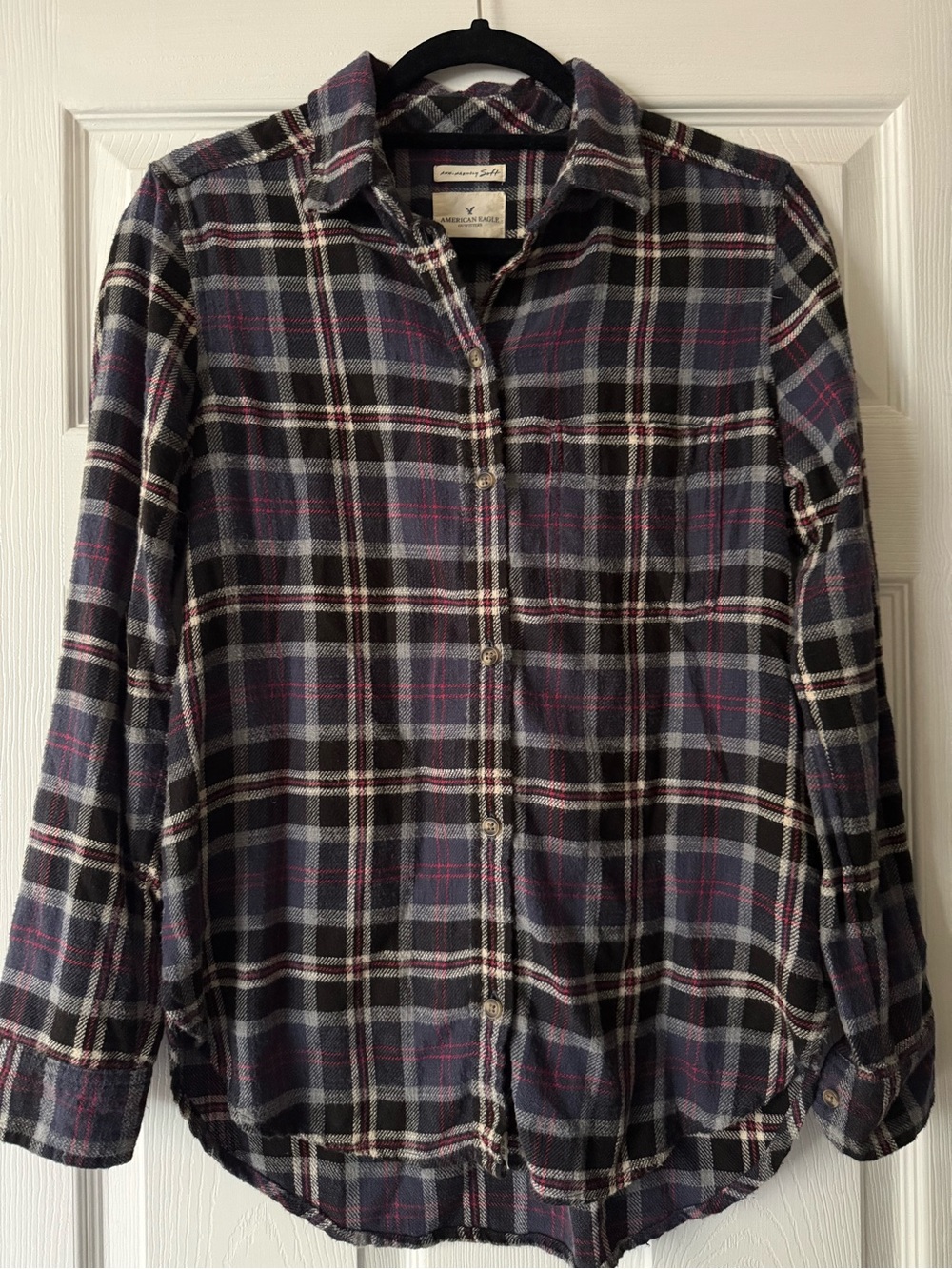 American Eagle Outfitters Plaid Flannel Shirt in Navy, Gray & Burgundy